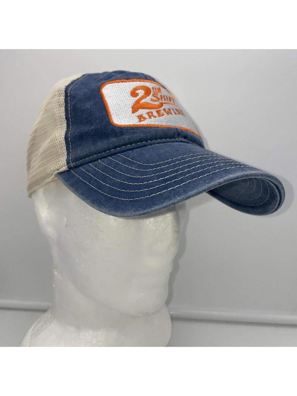 2nd Shift Brewing Denim Blue Jean Trucker Hat Mesh SnapBack